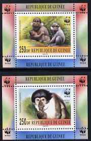 Guinea - Conakry 2000 WWF - Mangabey perf set of 2 individual de-luxe sheetlets, unmounted mint. Note this item is privately produced and is offered purely on its thematic appeal, stamps on animals, stamps on mangabey, stamps on  wwf , stamps on apes