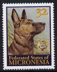 Micronesia 1996 Reza (Police Drug Enforcement Unit's Dog) unmounted mint, SG 509, stamps on dogs, stamps on police, stamps on  gsd , stamps on drugs