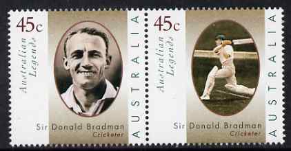 Australia 1997 Legends (1st series) Sir Donald Bradman perf se-tenant set of 2 unmounted mint SG 1663a, stamps on personalities, stamps on cricket