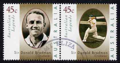 Australia 1997 Legends (1st series) Sir Donald Bradman perf se-tenant set of 2 fine used SG 1663a, stamps on personalities, stamps on cricket