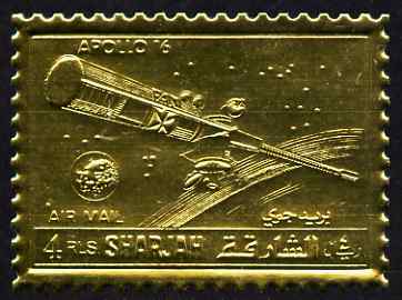 Sharjah 1972 Apollo 16 perf 4r embossed in gold foil unmounted mint, as Mi 1058A, stamps on , stamps on  stamps on space, stamps on  stamps on apollo
