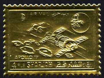 Sharjah 1972 Apollo 17 perf 4r embossed in gold foil unmounted mint, as Mi 1060A, stamps on , stamps on  stamps on space, stamps on  stamps on apollo