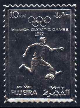 Fujeira 1972 Munich Olympic Games perf 10r Football embossed in silver foil unmounted mint as Mi 1403A, stamps on sport, stamps on olympics, stamps on football