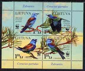 Lithuania 2008 WWF - European Roller perf m/sheet containing set of 4 unmounted mint, stamps on , stamps on  stamps on birds, stamps on  stamps on  wwf , stamps on  stamps on 