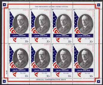 Staffa 1982 Presidents of the United States #30 Calvin Coolidge perf sheetlet containing 8 x 30p values unmounted mint, stamps on personalities, stamps on constitutions, stamps on americana, stamps on  usa , stamps on presidents, stamps on usa presidents, stamps on 