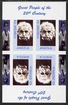 Angola 1999 Great People of the 20th Century - Albert Einstein (portrait) imperf sheetlet of 4 (2 tete-beche pairs with the Bill Gates in margin) unmounted mint. Note this item is privately produced and is offered purely on its thematic appeal, stamps on personalities, stamps on science, stamps on physics, stamps on nobel, stamps on einstein, stamps on maths, stamps on space, stamps on judaica, stamps on millennium, stamps on bridge (card game)     , stamps on personalities, stamps on einstein, stamps on science, stamps on physics, stamps on nobel, stamps on maths, stamps on space, stamps on judaica, stamps on atomics