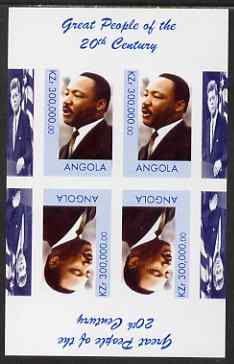 Angola 1999 Great People of the 20th Century - Martin Luther King imperf sheetlet containing 4 values (2 tete-beche pairs) unmounted mint. Note this item is privately pro..., stamps on personalities, stamps on constitutions, stamps on kennedy, stamps on human rights, stamps on millennium