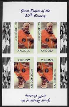 Angola 1999 Great People of the 20th Century - John Glenn imperf sheetlet containing 4 values (2 tete-beche pairs with Einstein in margin) unmounted mint. Note this item ..., stamps on personalities, stamps on space, stamps on millennium, stamps on physics, stamps on science, stamps on judaica, stamps on einstein, stamps on masonics, stamps on masonry, stamps on personalities, stamps on einstein, stamps on science, stamps on physics, stamps on nobel, stamps on maths, stamps on space, stamps on judaica, stamps on atomics