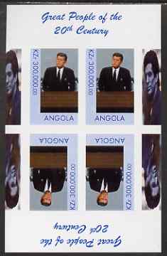 Angola 1999 Great People of the 20th Century - John Kennedy imperf sheetlet of 4 (2 tete-beche pairs) unmounted mint. Note this item is privately produced and is offered ..., stamps on personalities, stamps on constitutions, stamps on kennedy, stamps on millennium