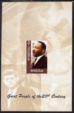 Angola 1999 Great People of the 20th Century - Martin Luther King imperf souvenir sheet unmounted mint. Note this item is privately produced and is offered purely on its thematic appeal (JFK & Mother Teresa in background), stamps on personalities, stamps on constitutions, stamps on kennedy, stamps on human rights, stamps on millennium