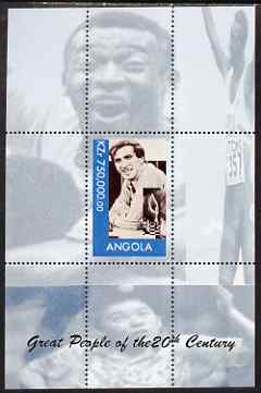 Angola 1999 Great People of the 20th Century - Bobby Fischer perf souvenir sheet (Table Tennis in background) unmounted mint. Note this item is privately produced and is offered purely on its thematic appeal , stamps on personalities, stamps on , stamps on sport, stamps on millennium, stamps on golf, stamps on table tennis