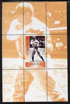 Angola 1999 Babe Ruth perf s/sheet unmounted mint, stamps on personalities, stamps on baseball, stamps on sport
