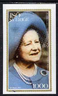 Iso - Sweden 1980 Queen Mother's 80th Birthday imperf souvenir sheet (1000 value) unmounted mint, stamps on royalty, stamps on queen mother