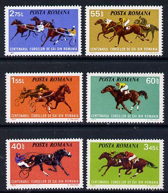 Rumania 1974 Cent of Horse-racing in Rumania set of 6 unmounted mint, SG 4063-68, stamps on , stamps on  stamps on animals, stamps on  stamps on horse racing, stamps on  stamps on horses, stamps on  stamps on sport