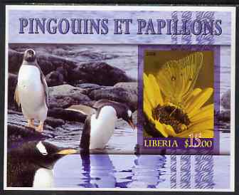 Liberia 2006 Butterflies & Penguins #1 imperf m/sheet unmounted mint, stamps on birds, stamps on penguins, stamps on butterflies