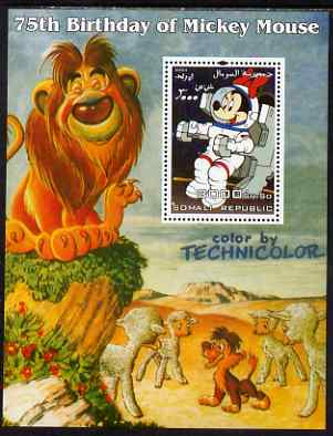 Somalia 2004 75th Birthday of Mickey Mouse #16 - Space & Lion perf m/sheet unmounted mint, stamps on disney, stamps on space, stamps on lions, stamps on sheep