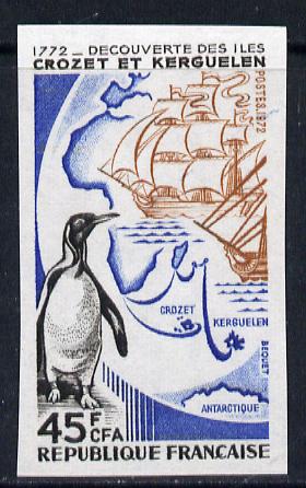 France 1972 Crozet Islands 90c (Penguin, Map, Ship) imperf from limited printing unmounted mint Yv 1704 , stamps on birds, stamps on maps, stamps on polar, stamps on ships, stamps on penguins