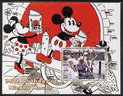 Somalia 2003 75th Birthday of Mickey Mouse #8 - Mickey & Minnie Mouse on See-saw perf s/sheet unmounted mint, stamps on disney, stamps on personalities
