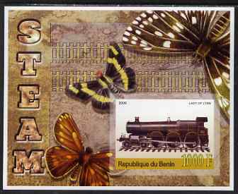 Benin 2006 Early Steam Locos #4 (Lady of Lynn) imperf m/sheet with Butterflies in background unmounted mint, stamps on railways, stamps on butterflies