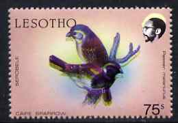 Lesotho 1988 Birds 75s Cape Sparrow with Shifts of perfs & black such that horiz perfs pass through the date & double bird, unmounted mint, as SG 802*, stamps on birds, stamps on sparrow