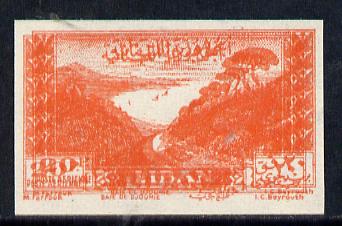 Lebanon 1947 Air 20p vermilion (Jounieh Bay) unmounted mint imperf proof (?) with fine double impression, stamps on lakes   tourism