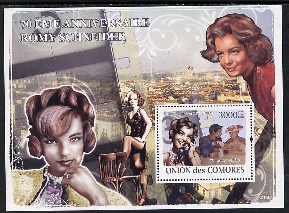 Comoro Islands 2008 70th Birth Anniversary of Romy Schneider (actress) perf s/sheet unmounted mint, stamps on personalities, stamps on films, stamps on cinema, stamps on movies, stamps on women