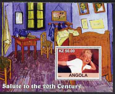 Angola 2002 Salute to the 20th Century #07 perf s/sheet - Marilyn & Painting by Van Gogh, unmounted mint, stamps on personalities, stamps on films, stamps on cinema, stamps on movies, stamps on music, stamps on marilyn, stamps on monroe, stamps on arts, stamps on van gogh, stamps on 