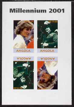 Angola 2001 Millennium series - Princess Diana & Baden Powell imperf sheetlet of 4 (2 tete-beche pairs) unmounted mint. Note this item is privately produced and is offere..., stamps on personalities, stamps on diana, stamps on royalty, stamps on scouts