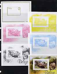 Belize 1983 WWF - Jaguar $3 (Jaguar in Tree) m/sheet the set of 6 imperf progressive proofs comprising the 5 individual colours plus all 5-colour composite unmounted mint..., stamps on wwf, stamps on animals, stamps on cats, stamps on  wwf , stamps on 