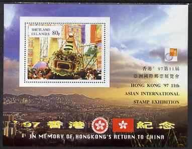 Shetland Islands 1997 Hong Kong Back to China perf m/sheet (80p value) with Hong Kong 97 Stamp Exhibition imprint unmounted mint, stamps on constitutions, stamps on stamp exhibitions
