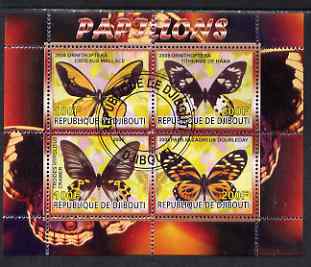 Djibouti 2008 Butterflies #1 perf sheetlet containing 4 values fine cto used, stamps on butterflies