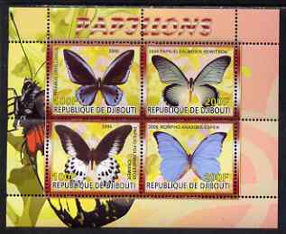 Djibouti 2008 Butterflies #2 perf sheetlet containing 4 values unmounted mint, stamps on butterflies