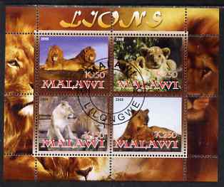 Malawi 2008 Lions perf sheetlet containing 4 values fine cto used, stamps on cats, stamps on lions