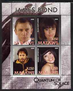 Malawi 2008 James Bond - Quantum of Solace perf sheetlet containing 4 values unmounted mint, stamps on personalities, stamps on films, stamps on cinema, stamps on movies, stamps on  spy , stamps on 