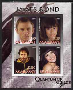 Malawi 2008 James Bond - Quantum of Solace imperf sheetlet containing 4 values unmounted mint, stamps on personalities, stamps on films, stamps on cinema, stamps on movies, stamps on  spy , stamps on 