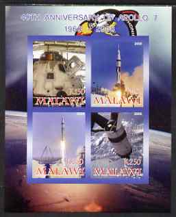 Malawi 2008 40th Anniversary of Apollo 7 imperf sheetlet containing 4 values unmounted mint, stamps on space, stamps on apollo, stamps on rockets
