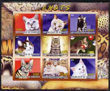 Djibouti 2008 Domestic Cats imperf sheetlet containing 9 values unmounted mint, stamps on cats