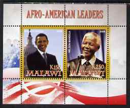 Malawi 2008 Afro-American Leaders #1 - Barack Obama & Nelson Mandela perf sheetlet containing 2 values unmounted mint, stamps on , stamps on  stamps on personalities, stamps on  stamps on constitutions, stamps on  stamps on usa presidents, stamps on  stamps on obama, stamps on  stamps on mandela, stamps on  stamps on nobel, stamps on  stamps on personalities, stamps on  stamps on mandela, stamps on  stamps on nobel, stamps on  stamps on peace, stamps on  stamps on racism, stamps on  stamps on human rights