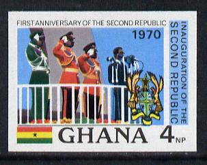 Ghana 1970 Anniversary of 2nd Republic (Saluting March-past) imperf proof on unwatermark gummed paper ex De La Rue archives unmounted mint, as SG 582*, stamps on militaria