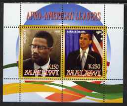 Malawi 2008 Afro-American Leaders #3 - Barack Obama & Malcolm X perf sheetlet containing 2 values unmounted mint, stamps on personalities, stamps on constitutions, stamps on usa presidents, stamps on obama, stamps on racialism