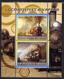 Djibouti 2008 Steam Locos #6 - Compound 4-4-0 & Talavera perf sheetlet containing 2 values unmounted mint, stamps on railways