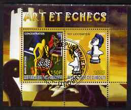Djibouti 2008 Art & Chess #1 - perf sheetlet containing 2 values fine cto used, stamps on arts, stamps on chess