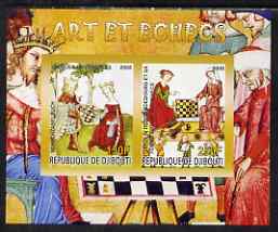 Djibouti 2008 Art & Chess #4 - imperf sheetlet containing 2 values unmounted mint, stamps on arts, stamps on chess
