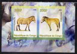 Congo 2008 Wild Horses imperf sheetlet containing 2 values unmounted mint, stamps on horses