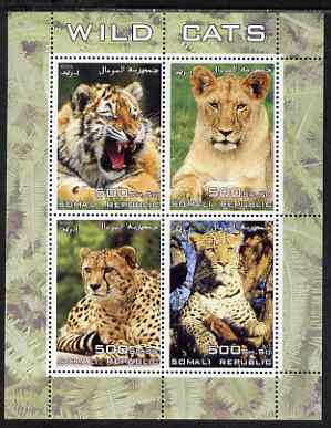 Somalia 2005 Wild Cats perf sheetlet containing 4 values unmounted mint, stamps on cats, stamps on lions, stamps on tigers