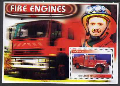 Somalia 2002 Fire Engines #1 perf s/sheet unmounted mint (Image shows Col Evegeny Chernyshov, Chief of Moscow City Fire Department, recently awarded National Hero Star), stamps on fire