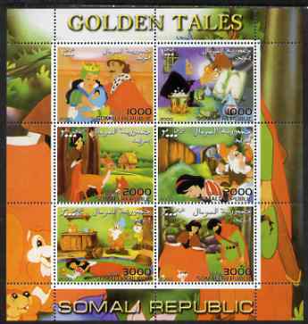 Somalia 2000 Golden Tales #1 perf sheetlet containing set of 6 values unmounted mint. Note this item is privately produced and is offered purely on its thematic appeal, stamps on children, stamps on myths, stamps on mythology, stamps on legends, stamps on fairy tales, stamps on literature