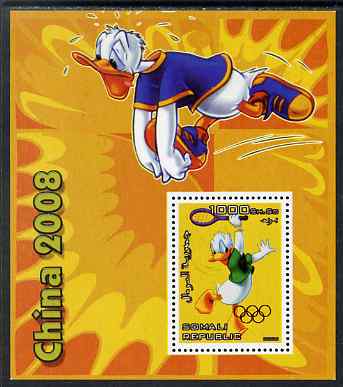 Somalia 2006 Beijing Olympics (China 2008) #04 - Donald Duck Sports - Running & Tennis perf souvenir sheet unmounted mint with Olympic Rings overprinted on stamp, stamps on disney, stamps on entertainments, stamps on films, stamps on cinema, stamps on cartoons, stamps on sport, stamps on stamp exhibitions, stamps on running, stamps on tennis, stamps on , stamps on olympics