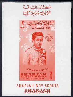 Sharjah 1964 Scout Movement 2r imperf m/sheet unmounted mint, Mi BL 9, stamps on scouts
