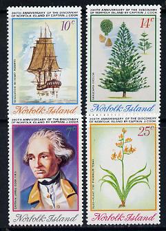 Norfolk Island 1974 Captain Cook Bicentenary (4th Issue) set of 4 (Flax, Trees, Ships) SG 152-55 unmounted mint, stamps on cook, stamps on explorers    flowers  ships   trees